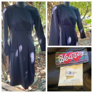 vtg 80s HEARTS Black 40s Style Bodycon Pencil Skirt Dress Whimsigoth Punk 2 USA